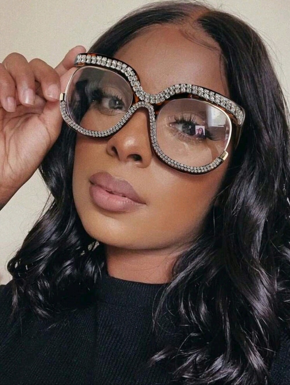NEW Rhinestone Oversize Round Fashion Glasses